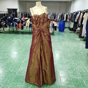 VTG Jessica Designs Intl Iridescent Gown Beaded Prom Dress Gold Pink Womens 18
